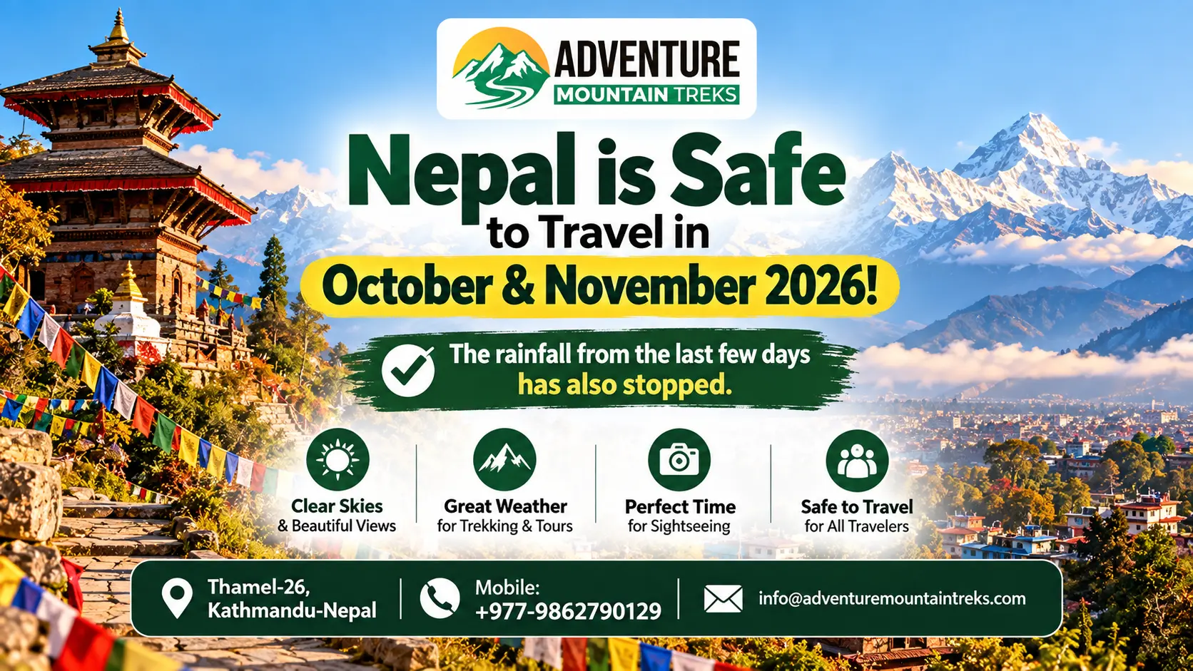 Nepal is safe to travel october november 2026